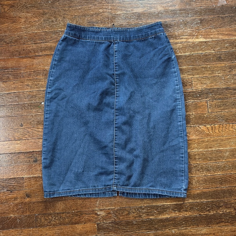Mid Length Denim Skirt Middle Slit